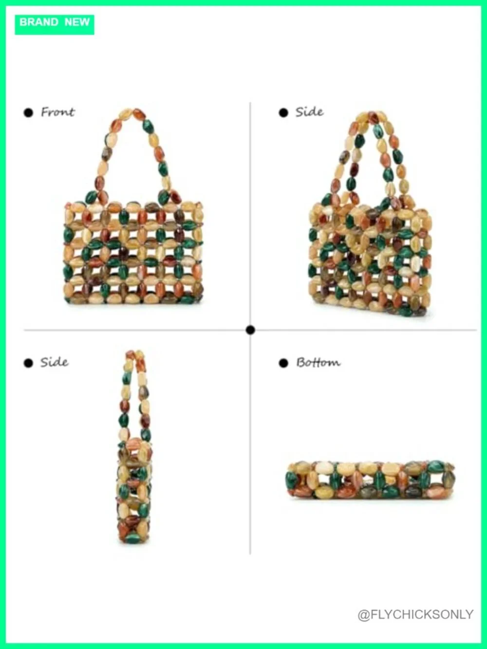 Handmade Beaded Tote Bag, Acrylic Boho Hobo Purse, Woven Beach Wedding Handbag